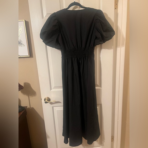 NWT Women’s Black V Neck Puff Short Sleeve High Waist Maxi Dress Size Small - Picture 2 of 10